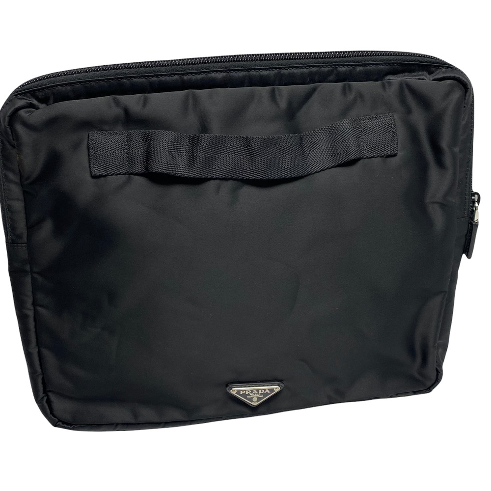 PRADA nylon travel sleeve lightly padded black zip closure